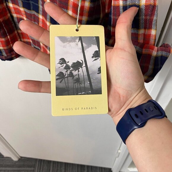 Birds of Paradis Beth Safari Shirt Plaid Button Down Red Navy Cotton– Size L NWT - Picture 9 of 12